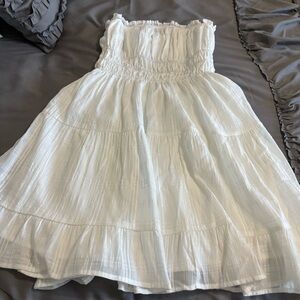 New White Strapless Smocked Dress